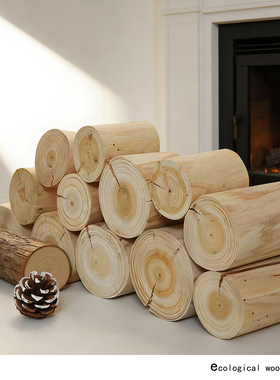 去皮实木树桩婚庆背景墙壁炉木柴