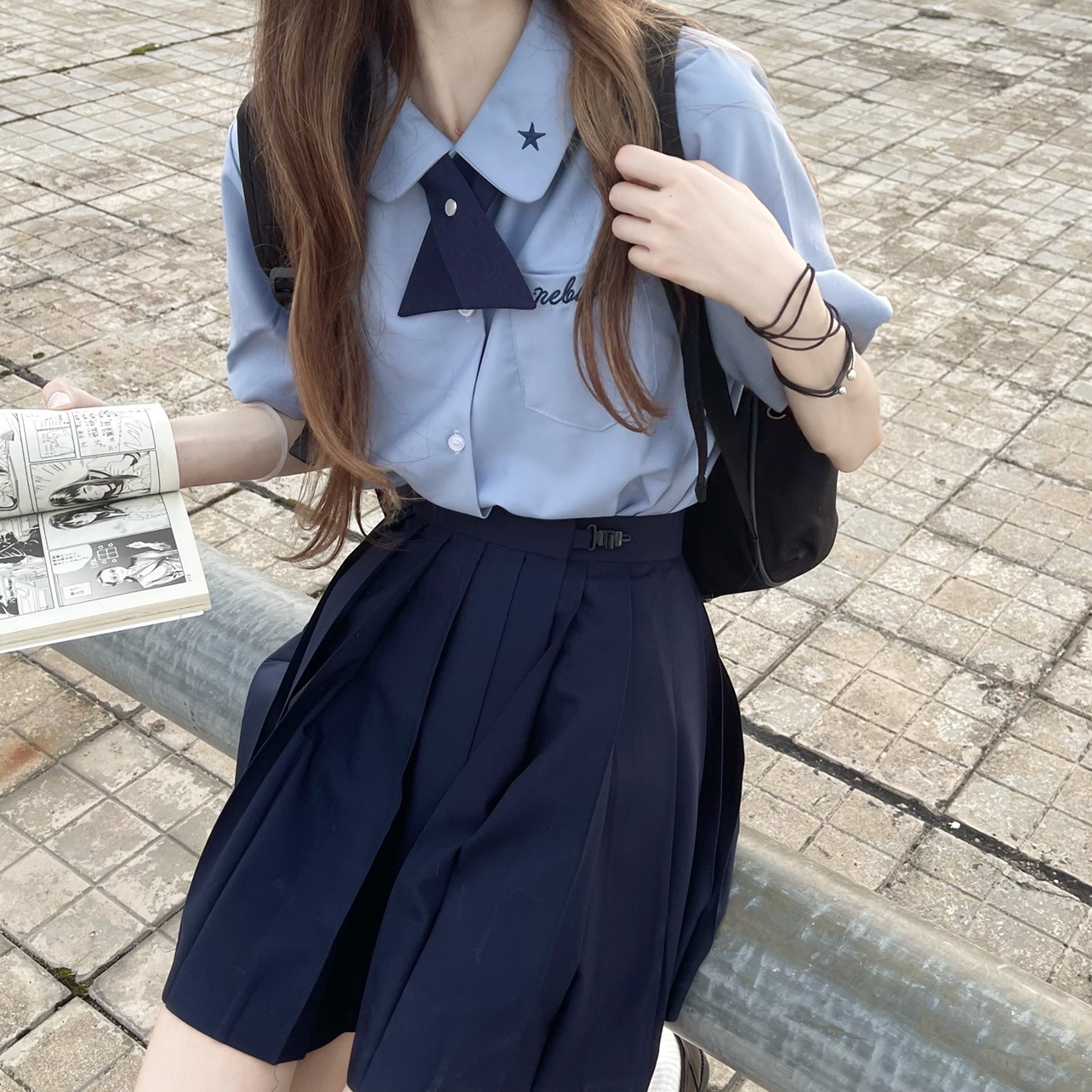 栗子猪【小泰套装】衬衫女夏季新款泰式jk制服刺绣短袖衬衫现货 - 图0