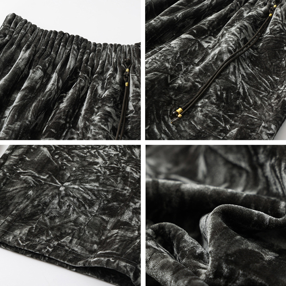 AYOMIS新中式吊坠丝绒垂感阔腿裤国风纯色松紧腰简约直筒裤长裤女,淘宝优惠券,粉丝福利购,淘宝优惠卷