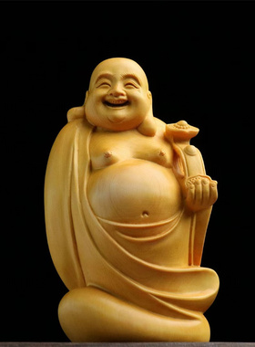 黄杨木雕弥勒佛像摆件佛笑口常开