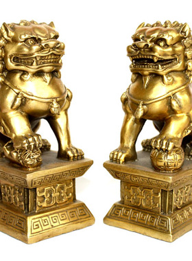 雄狮子仿纯铜红木北京工艺品
