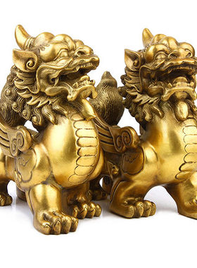 一对麒麟皮休摆设貔貅摆件