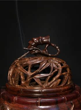 老挝大红酸枝貔貅熏香炉文房摆件