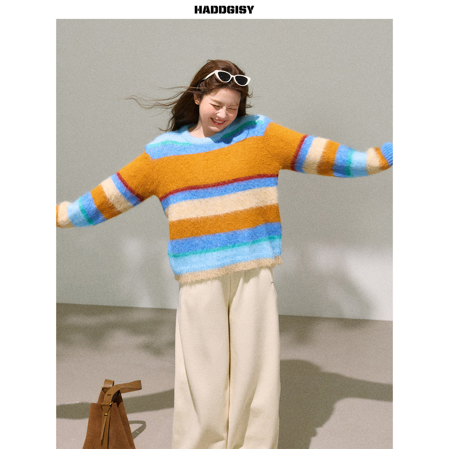 曾小咸大码女装 微胖mm彩色条纹毛衣2025新款冬超好看休闲裤套装,淘宝优惠券,粉丝福利购,淘宝优惠卷