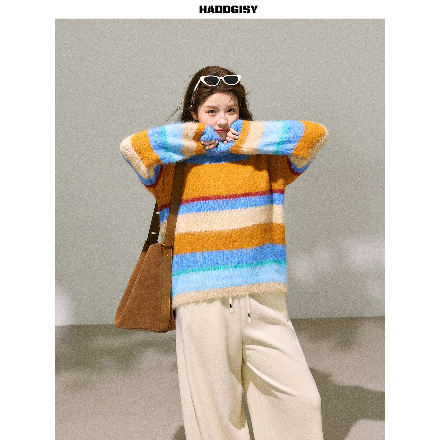 曾小咸大码女装 微胖mm彩色条纹毛衣2025新款冬超好看休闲裤套装,淘宝优惠券,粉丝福利购,淘宝优惠卷
