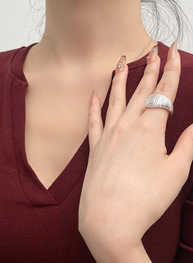 几何镂空网格面包戒指女个性时尚气质开口指环ins风设计感食指戒