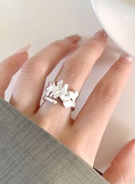 甜美树叶戒指女层叠银杏叶百搭个性开口指环小众设计感网红食指戒