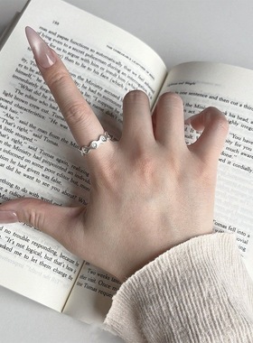 甜美拉丝星星戒指女简约时尚百搭气质叠戴开口指环几何个性食指戒