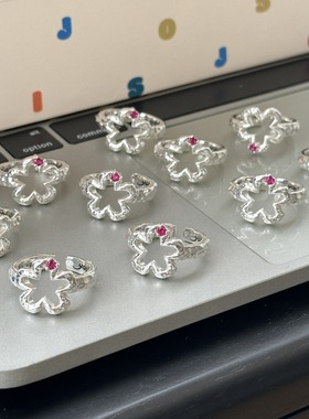 指尖生花镂空花朵戒指女一点红精致优雅轻奢开口指环小众食指戒潮