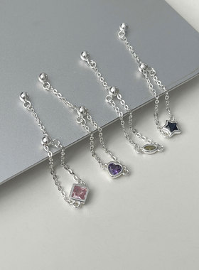 轻奢彩石抽拉链条戒指女个性时尚精致S925镀银指环ins风食指戒潮