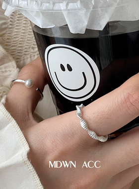 简约珍珠交叉戒指女线条细圈百搭个性S925银开口指环甜酷食指戒潮