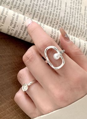 小众镂空几何戒指女精致小巧元宝百搭叠戴开口指环个性时尚食指戒