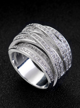 甜美气质闪亮戒指女几何线条交叉开口指环ins风轻奢优雅食指戒潮