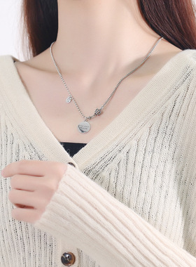 皇冠项链女925纯银英文圆牌