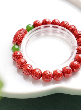 朱砂手串雕刻白菜百财手链本命年