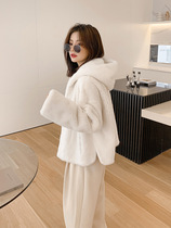 New import Purple Mark Grade Velvet Mink Leather Big Coat Woman Whole Mink Shape Lian Hat Short of water minke fur Fur Coats Winter