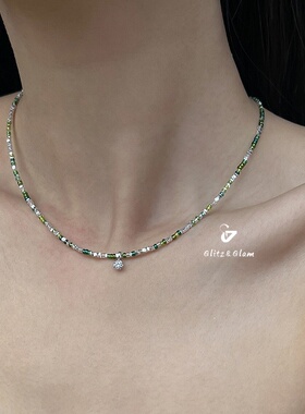 s925银彩色绿茵渐变碎银子项链