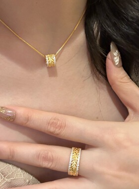 S925纯银拉丝麦穗项链戒指