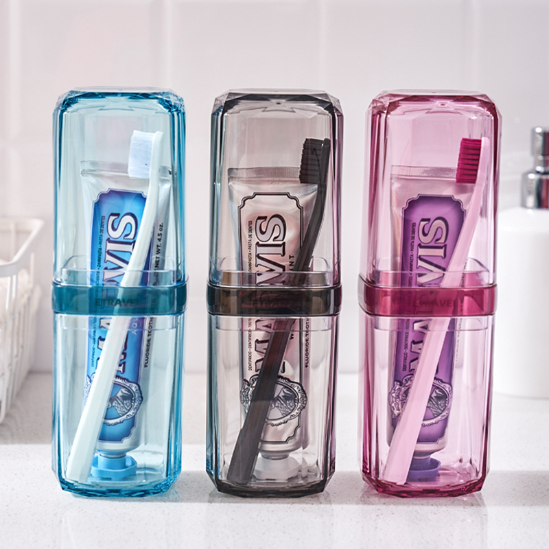 牙刷收纳盒洗漱杯漱口杯刷牙杯旅行便携式简约带盖旅游透明牙刷杯