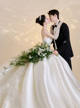 new韩系新娘结婚手捧花白色仿真花领证花束文竹hot婚礼道具手捧花