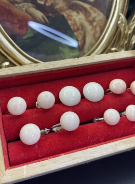 日本九州深海天然有机白色宝石圆形耳夹耳钉vintage简约复古董S23