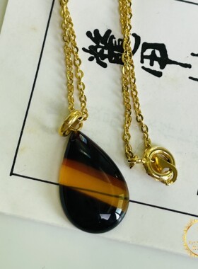 Vintage日本冲绳深海豹纹琥珀色本鳖甲中古裸石挂件项链吊坠D9