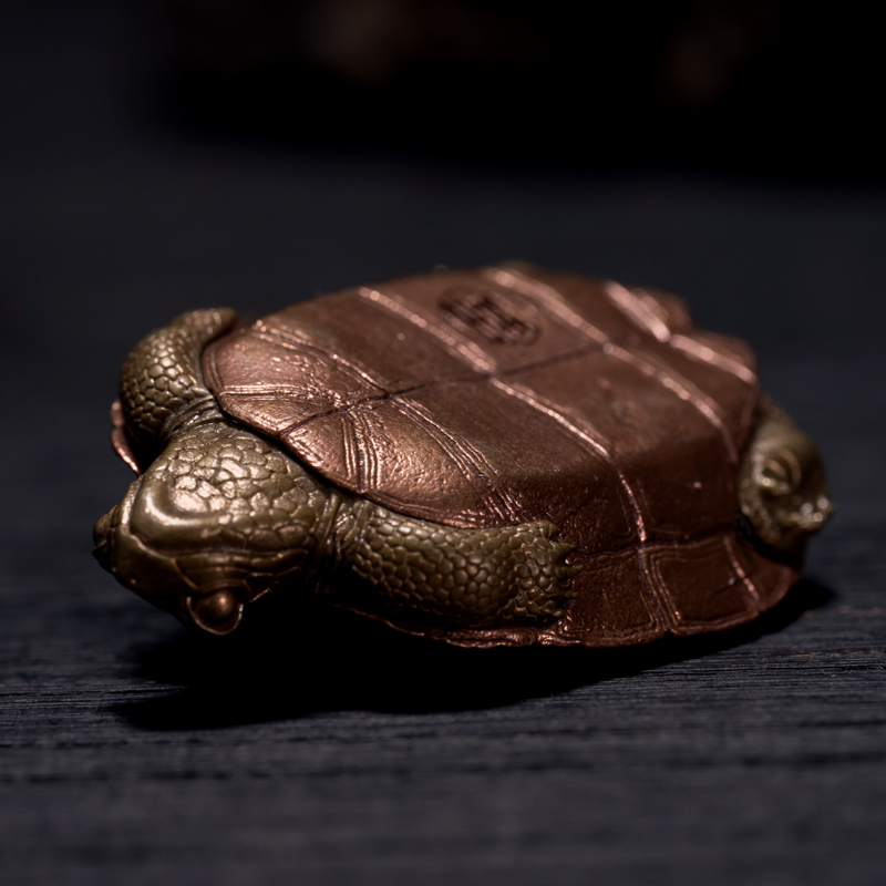 吾蟲创意黄铜紫铜镶嵌小乌龟友玩物把件镇纸案头动物摆件精致礼品 - 图1
