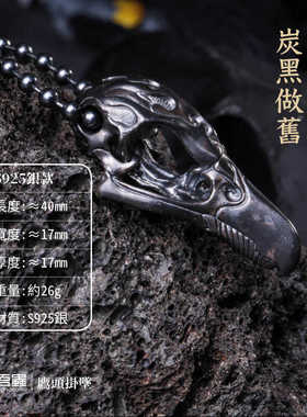 吾蟲原创鹰头骨吊坠项链挂坠不锈钢925银钥匙挂件男女潮饰品礼品