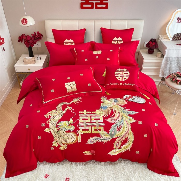 高档婚庆纯棉刺绣四件套大红龙凤结婚全棉新婚房中式简约床上用品,淘宝优惠券,粉丝福利购,淘宝优惠卷