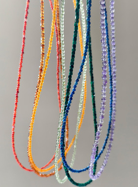 百格朵儿天然石925银素圈彩虹色系极细叠戴锁骨链女国风文艺项链