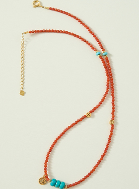 天然南红柿子红小米珠细项链女