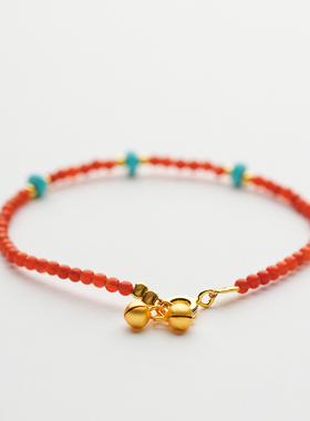 天然南红柿子红小米珠细手链女