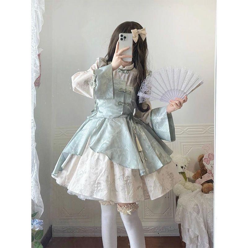 现货【竹杳】洛丽塔甜诱少女原创中式改良旗袍lolita汉服OP连衣裙 - 图1