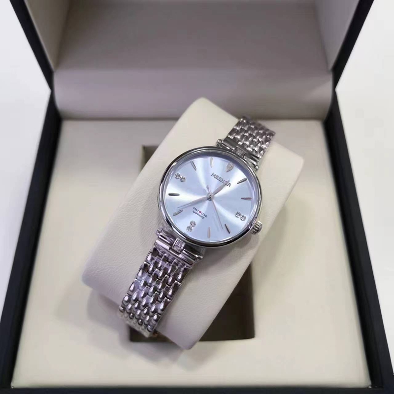 meshor7063精致小表盘石英表女优雅时尚百搭防水表精钢表带蓝色表 - 图3