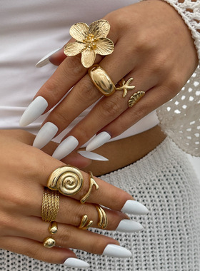 Vacation Style Starfish Scallop Open Ring Set – Ins Alloy