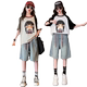 ຊຸດ denim ເດັກຍິງ summer ຊຸດ pants ແຂນສັ້ນສອງສິ້ນ