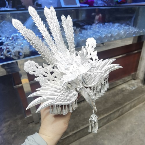 少数民族头饰苗族侗族水族新款凤凰孔雀头饰白铜镀银凤凰 - 图2