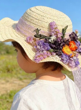 儿童节礼物永生花草帽手工diy材料包幼儿园亲子活动真花装饰花艺