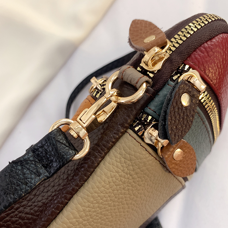 真皮拼接迷你手机包零钱小包女2024新款时尚软牛皮单肩斜挎小方包,淘宝优惠券,粉丝福利购,淘宝优惠卷