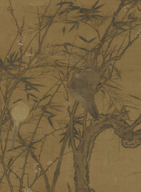 宋代 佚名 梅竹聚禽图 花鸟国画 挂轴装裱 纸本绢布 微喷复制