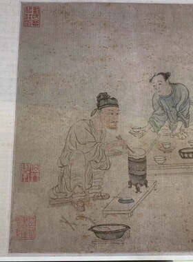 元代 钱选 萧翼赚兰亭图 人物国画 书法长卷 纸本绢布 艺术微喷