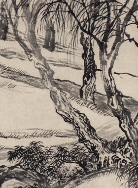 王翚 柳岸江洲图 清代山水 墙面装饰 画芯挂轴 纸本绢布 微喷复制
