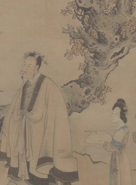 明代 陈洪绶 升庵簪花图 设色山水 国画立轴 纸本绢布 微喷复制