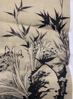 石涛水仙竹石图花卉国画复制品