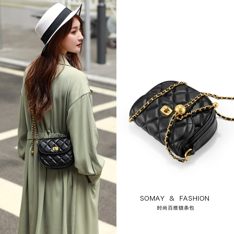 somay 2020新款潮黑色小香风链条包 somay女士包袋