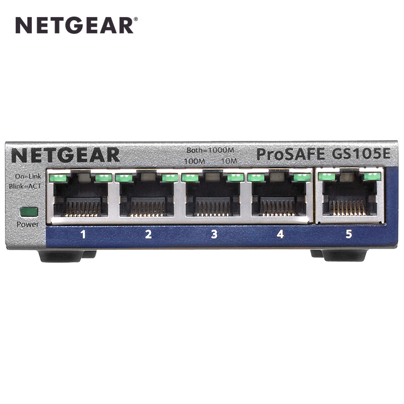 5年质保】Netgear/美国网件GS105E V2 5口1000M千兆简单网管网络交换机VLAN【单线复用】802.1Q