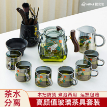 Tea set suit glass teapot high face value female flower teapot green boiled white tea home Kung Fu tea cup light and luxurious teapot