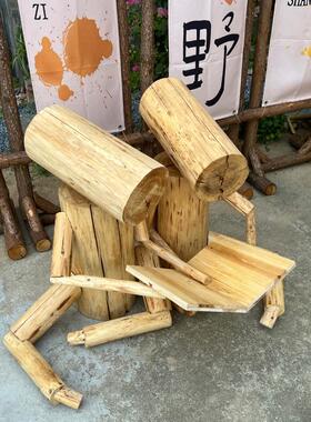 户外实木看书木头人摆件