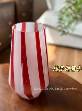 枫糖｜2025红色条纹玻璃花瓶摆件绿植鲜花客厅插花装饰品