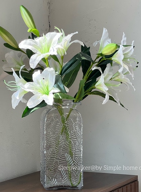 羽翼方瓶｜蕨叶纹波浪口百合玻璃花瓶客厅餐桌插花摆件小众ins风